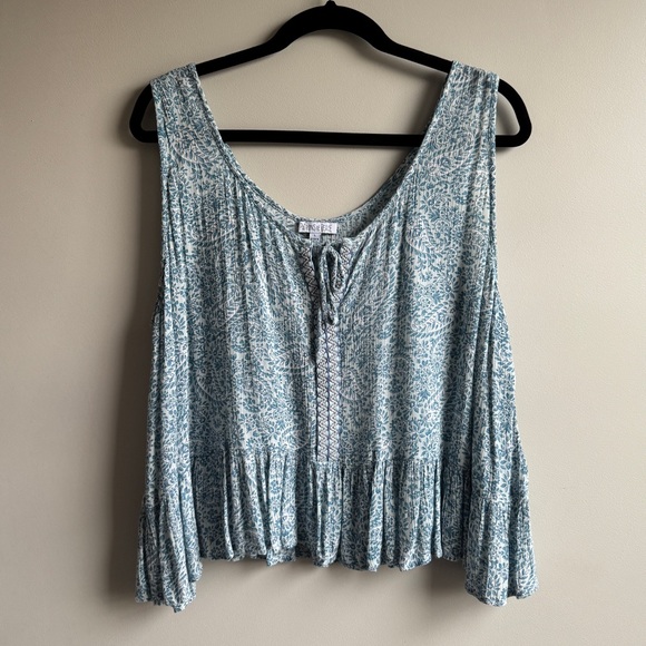 Patrons of Peace Tops - Patrons of Peace Blue Paisley Sleeveless Top – Size Large, Boho Peplum, Slight C